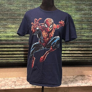 Marvel Boys Spiderman Navy Short‎ Sleeve Crewneck Graphic Print T-Shirt Medium